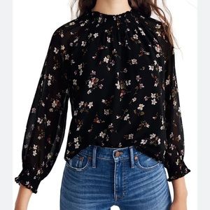 Madewell Smocked Mockneck Top in Backyard Blooms S